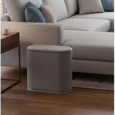 Multi-Scene Push-Top Trash Can, 10 Liters, Gray Plastic, 2.4 Gallon Rectangular, Suitable For Home And Office Use.