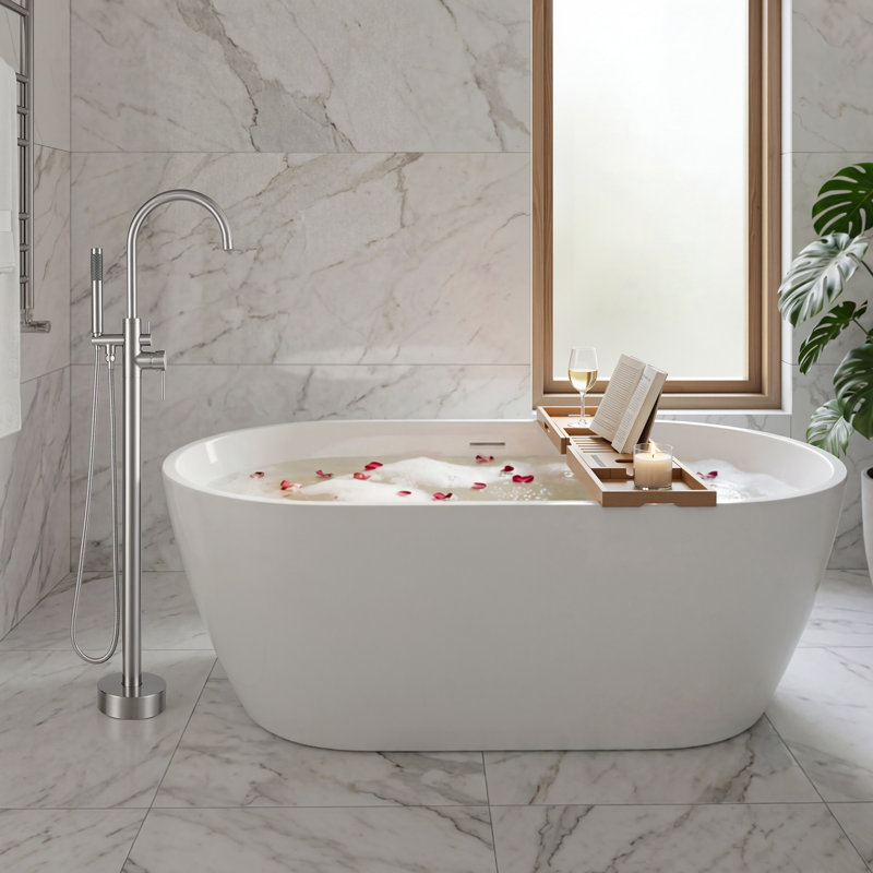 Free Standing Tub Faucet, High Flow Freestanding Bathtub Faucet with Handheld Shower & Gooseneck Spout, 360°Swivel Tub Filler, Brass Body