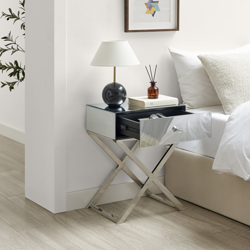 Hausman Elegant Mirrored 1 Drawer Bedside Table