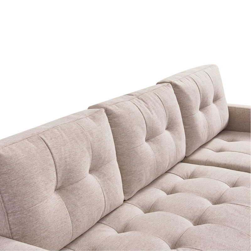 L-shape Sectional Sofa Couch with Ottoman,Convertible Sectional Sofa, Beige 100% Polyester