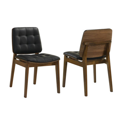 Two Black Dining Chairs In Walnut, Mid - Century Modern Design, Rubberwood And Veneer Structure Of 2 With Warm Walnut Finish, Vintage Character, Core