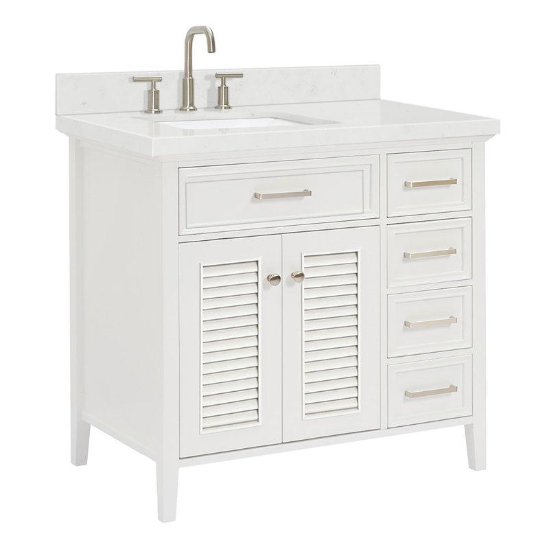 Kensington 43'' W Single Vanity, White, 36.25", White Carrara Quartz