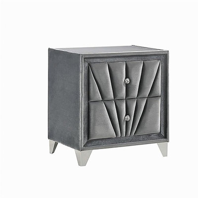 Table de chevet rembourrée en tissu avec 2 tiroirs, gris