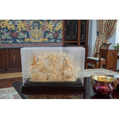 Paysage asiatique sculpté diorama avec pagode dans un étui 11 po x 4 po x H 7 po