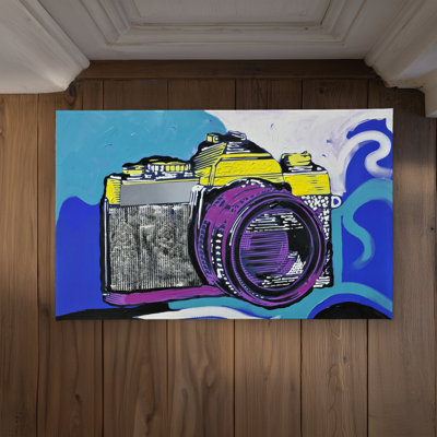 Retro Camera Purple Retro Door Mat for Home Decor - Indoor Outdoor