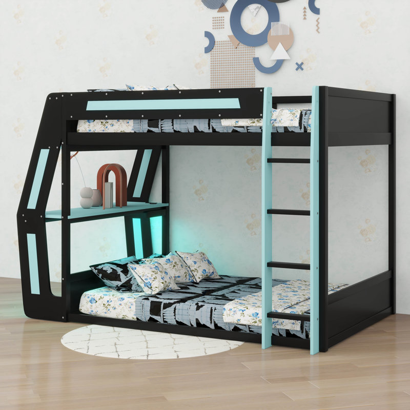 Lit superposé double avec bureau et lumière DEL, Bleu nuage