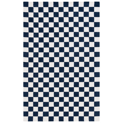 Freemont Navy Ivory Hand-Tufted Checkered Rug