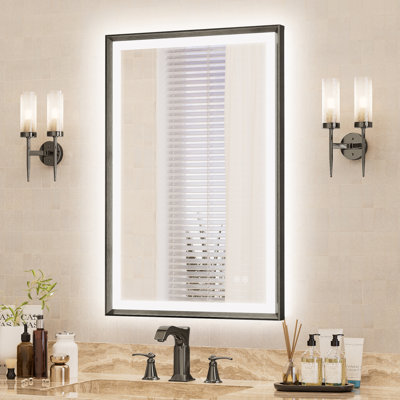 Elegant Beveled Frame Bathroom LED Mirrors for Over Sink, Aluminum Frame Bathroom Mirror, Easy Install & Clean Wall Mirror