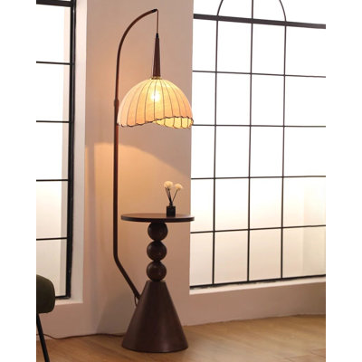 Warm Glow Arc Fabric Shade Side Table Floor Lamp