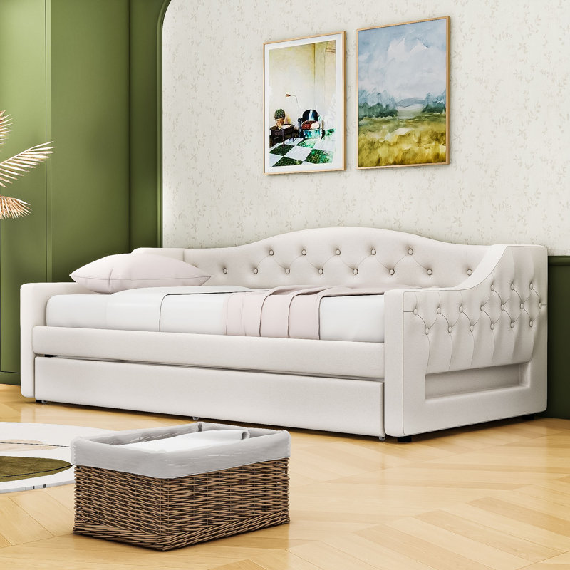 Twin XL Daybed with Trundle and LED, 	Beige
