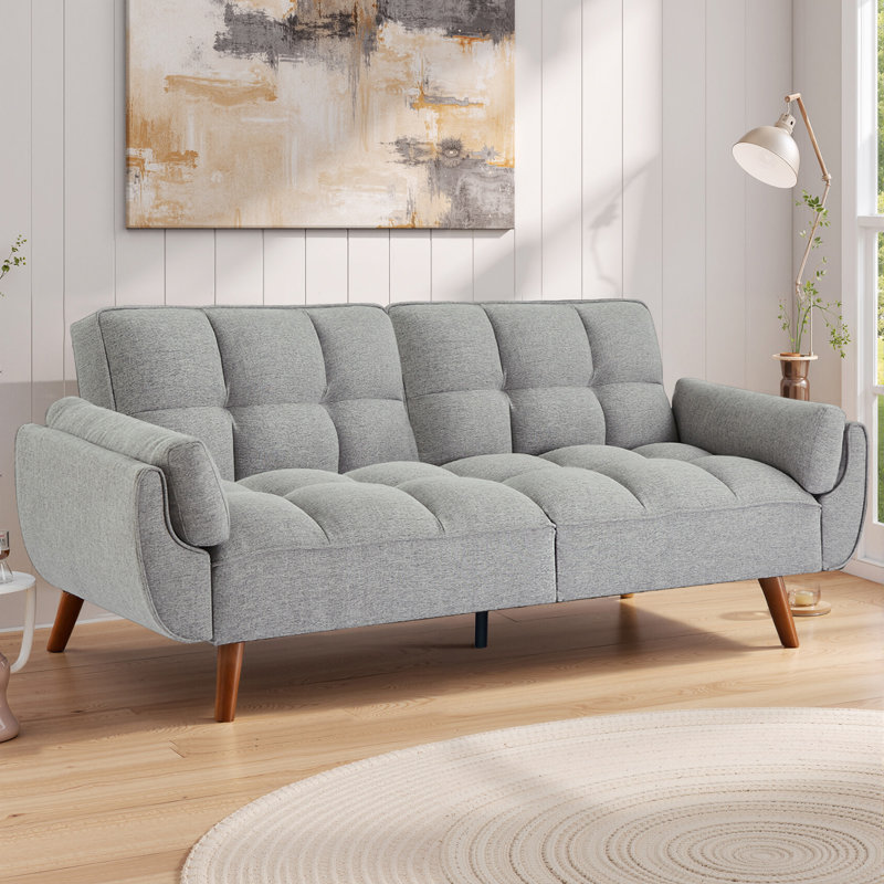 Arnbert Full / Double 75.39'' Upholstered Convertible Sofa, Light Gray Polyester Blend