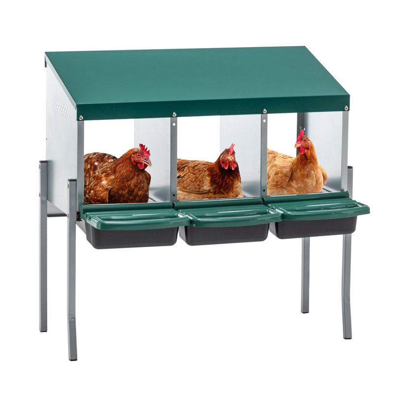3 boîtes de nidification de poulet avec pieds et couvercle pour poulailler extérieur dans la cour de ferme, trois compartiments privés pour améliorer la production d'œufs, mécanisme de roulement par gravité à 3 œufs, récupération efficace et sécurisée,