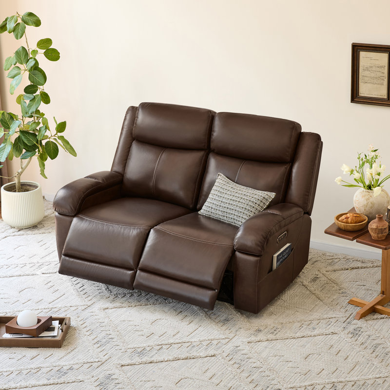 Zachery Genuine Leather Power Reclining Sofa, Dark Brown, 2