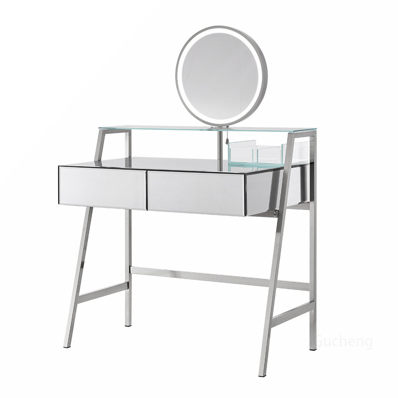 Chic Mirrored Makeup Vanity Desk with Multiple Functionalities for Bedroom