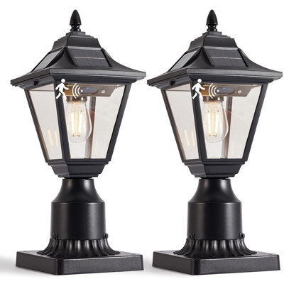 2 Pack Solar Post Lights, Motion Sensor Solar Lamp Post Lights With Pier Mount Base, Outdoor Waterproof Post Lantern For Yard Garden Pole Pillar