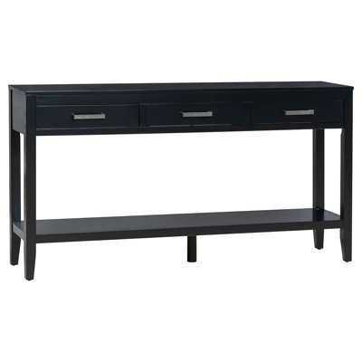 Farmhouse Entryway Table With 3 Drawers, Bottom Shelf Iron Handles