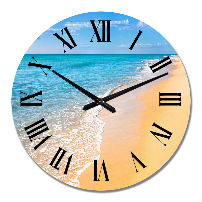Bleu océan avec plage orange - horloge murale nautique et côtière, Grand