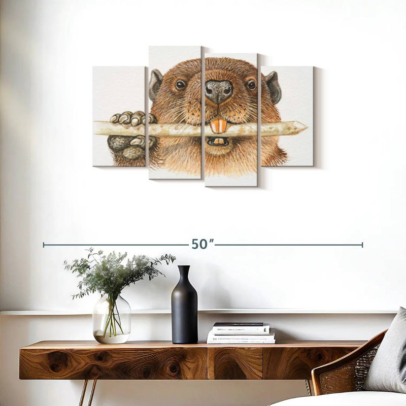 Beaver rongeur rongeant une branche, H 22 po x l 36 po