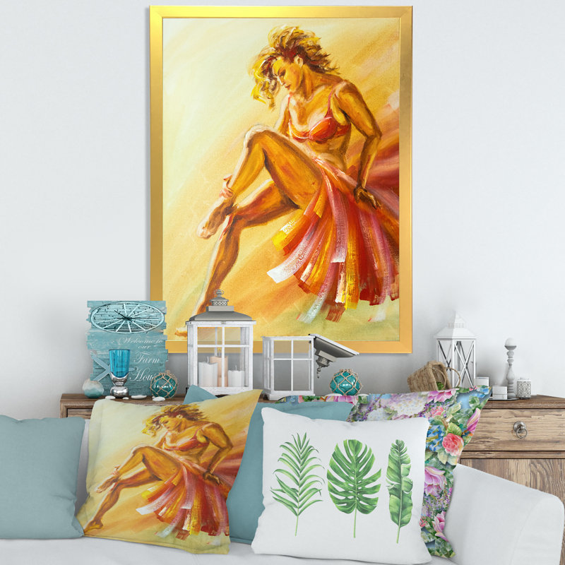 Danseur de flamenco chaleureux - peinture sur toile, H 40 po x l 30 po x 1,5 po, Toile encadrée d'or