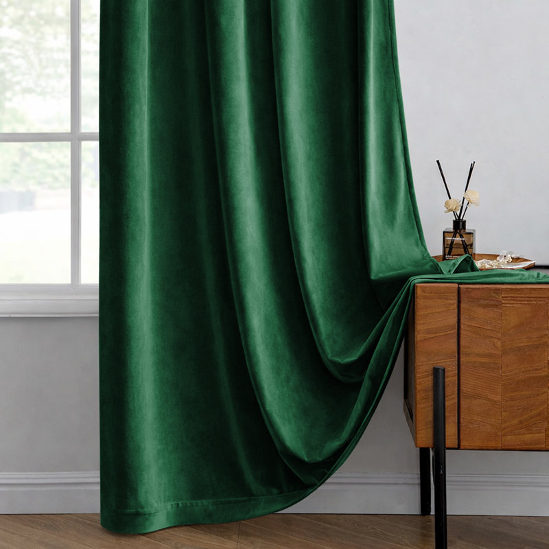 Heavy Crushed Ready Made Velvet Eyelet Curtains (Set Of 2), Green, 168cm Width x 137cm Height