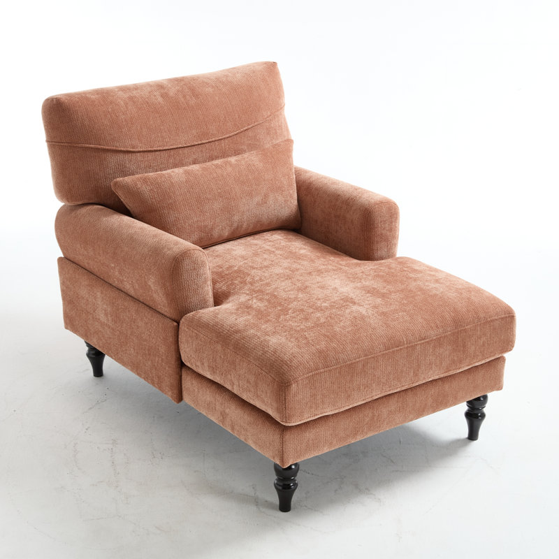 52"l Upholstered Chenille Lounge Chaise Chair, Orange 