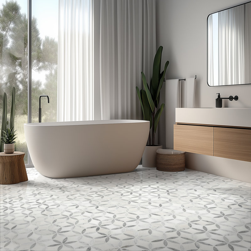Obscura Fiorello 9 in. x 10 in. Polished Marble Mosaic Floor and Wall Tile