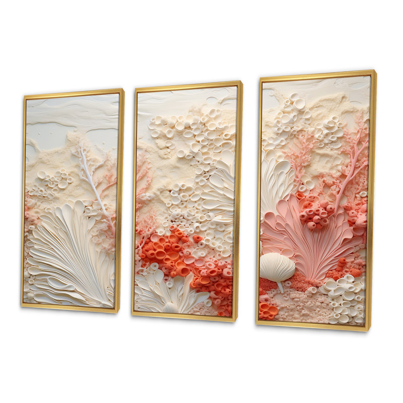 Puga - Ensemble d'art mural en toile corail sous l'eau, Cadre flottant doré, H 40 po x l 60 po x P 1 po