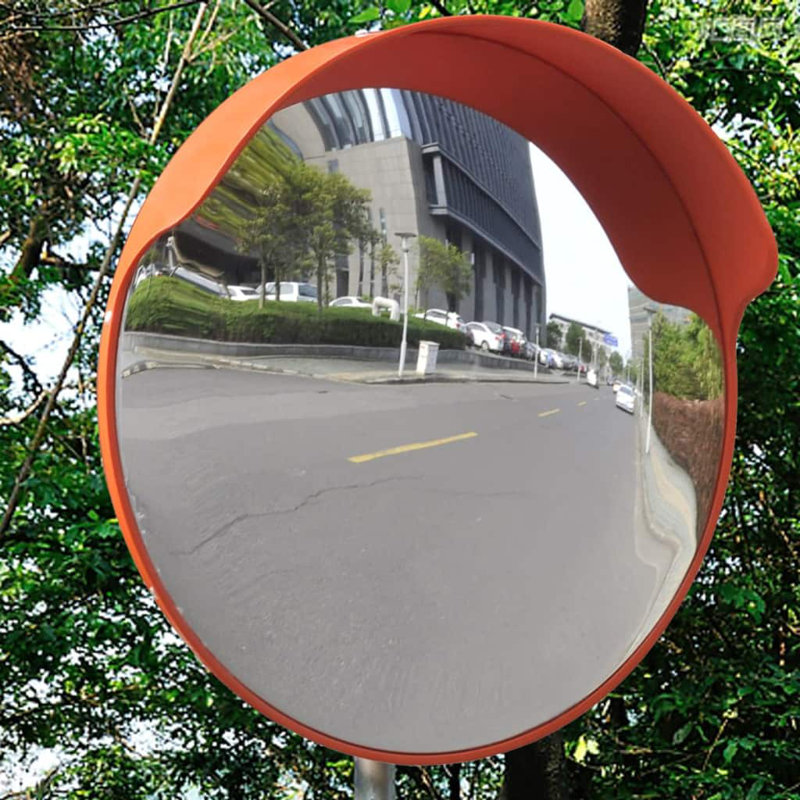 Convex Wall Mirror, Ø 17.7", Orange