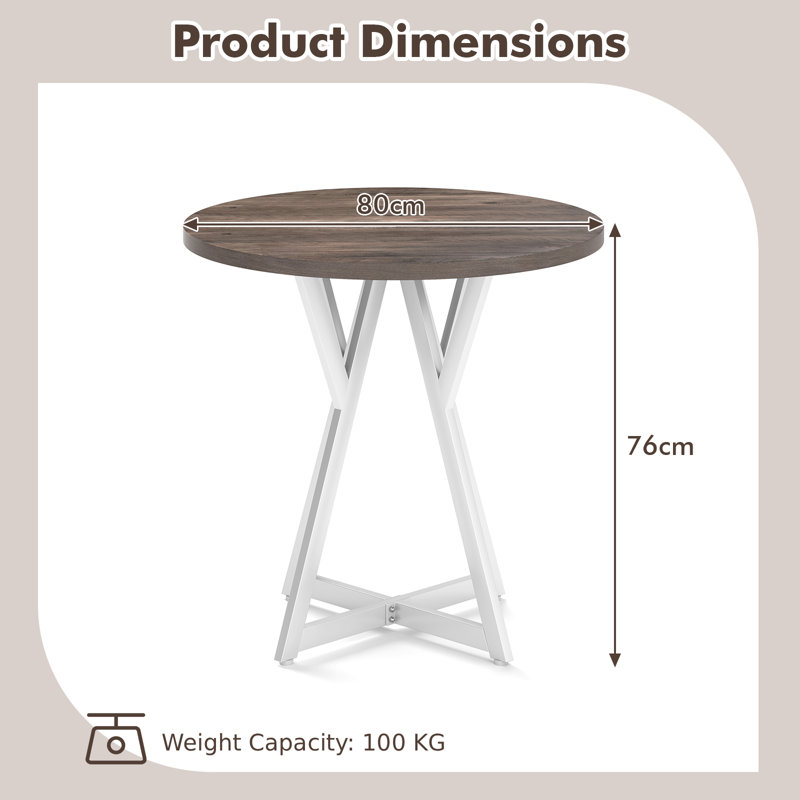80Cm Round Dining Table Wooden Kitchen Table W/ Metal Pedestal Base