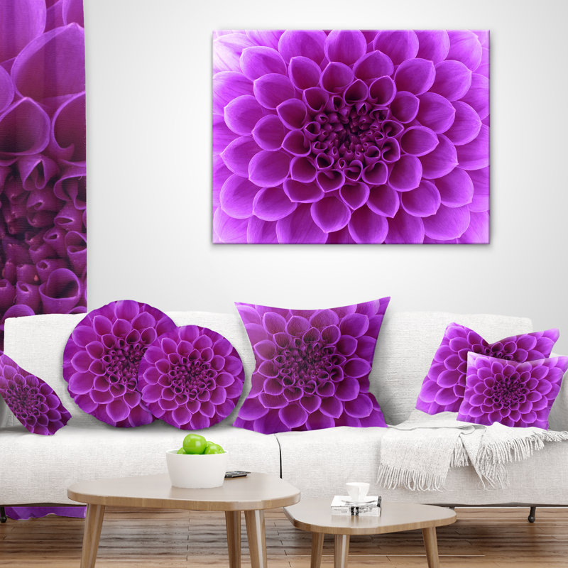 Motif floral abstrait - coussin à imprimé floral, 18 po x 18 po, Coussin décoratif, Mauve