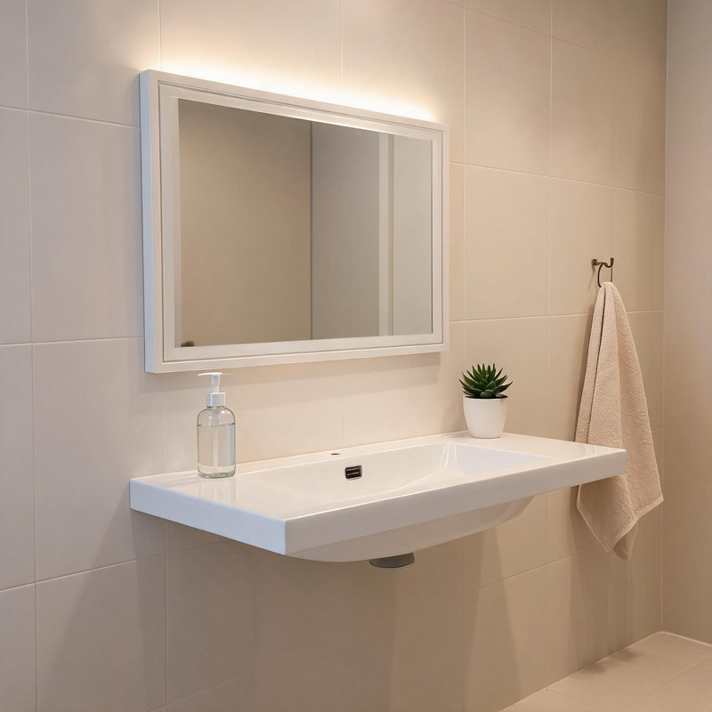 Lavabo de salle de bain en résine blanche brillante de 42 pouces avec une construction moderne et durable