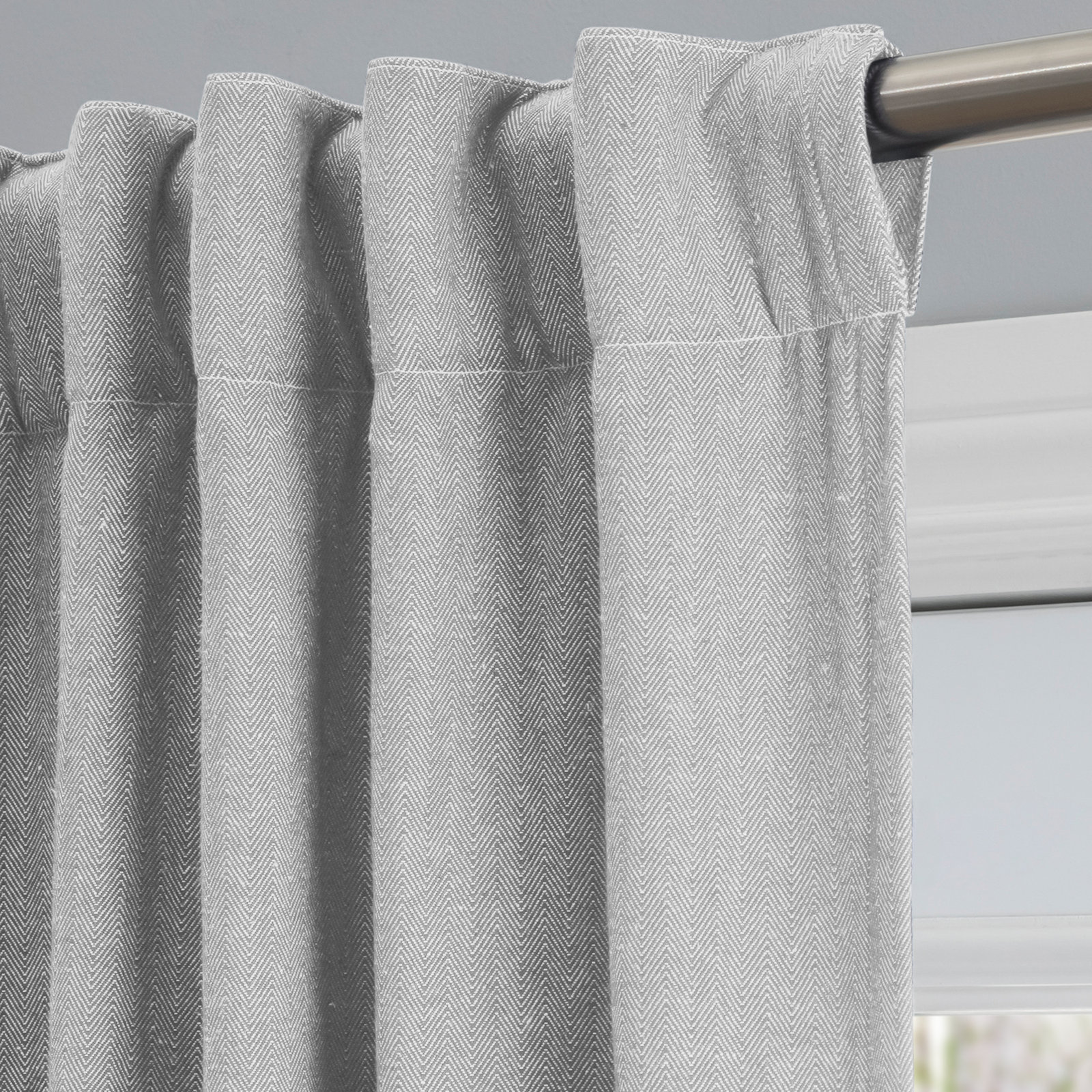 Waubun 100% Sustainable Cotton Blend Chevron Texture Unlined Light Filtering Rod Pocket Panel, Gray, 48" W x 84" L