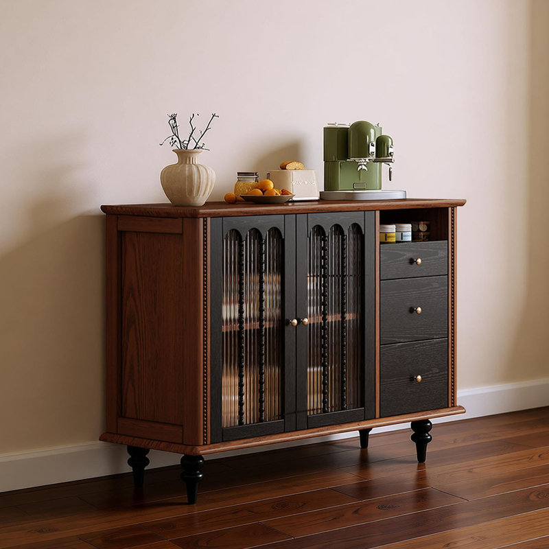 Buffet de rangement rétro et simple, H 39,37 po x l 66,92 po x P 15,74 po, Noir