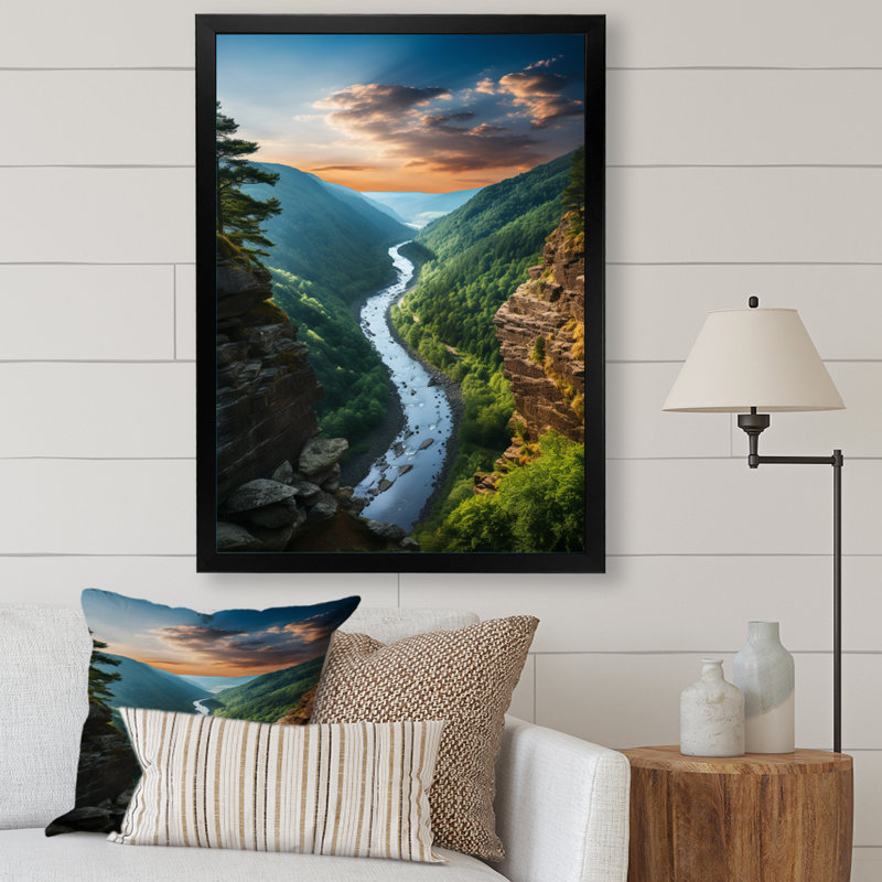 West Virginia Mountain River Landscape - West Virginia, reproduction d'art sur toile encadrée, H 32 po x l 16 po x P 1 po