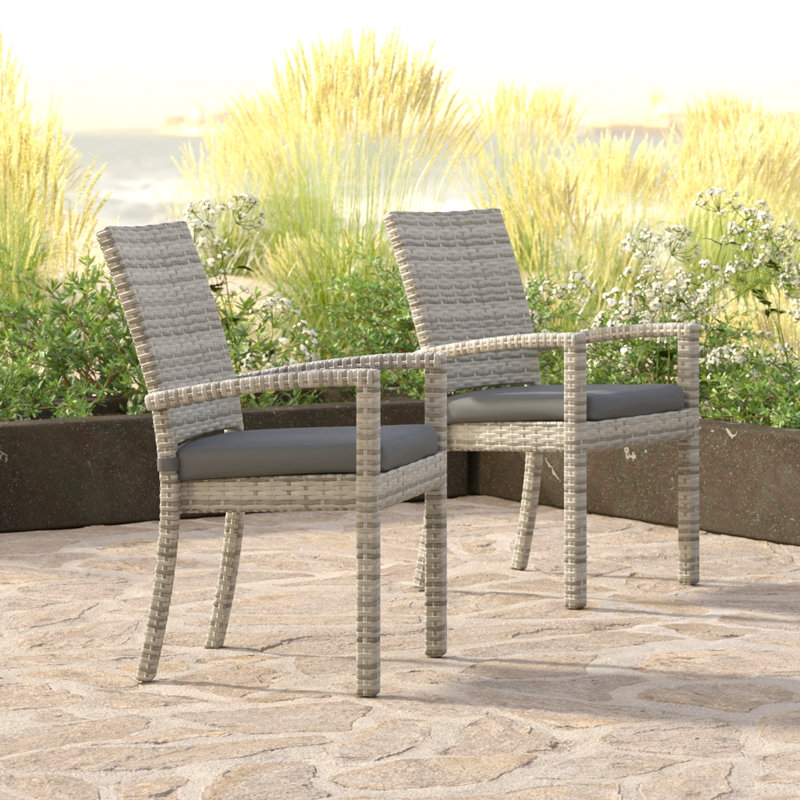8 Piece Sunbrella Outdoor Patio Dining Chairs, Gray, Gray