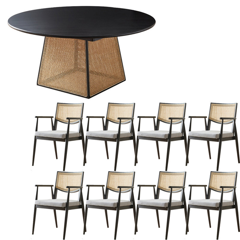 Ensemble de table de salle à manger moderne et simple en bois massif de rotin