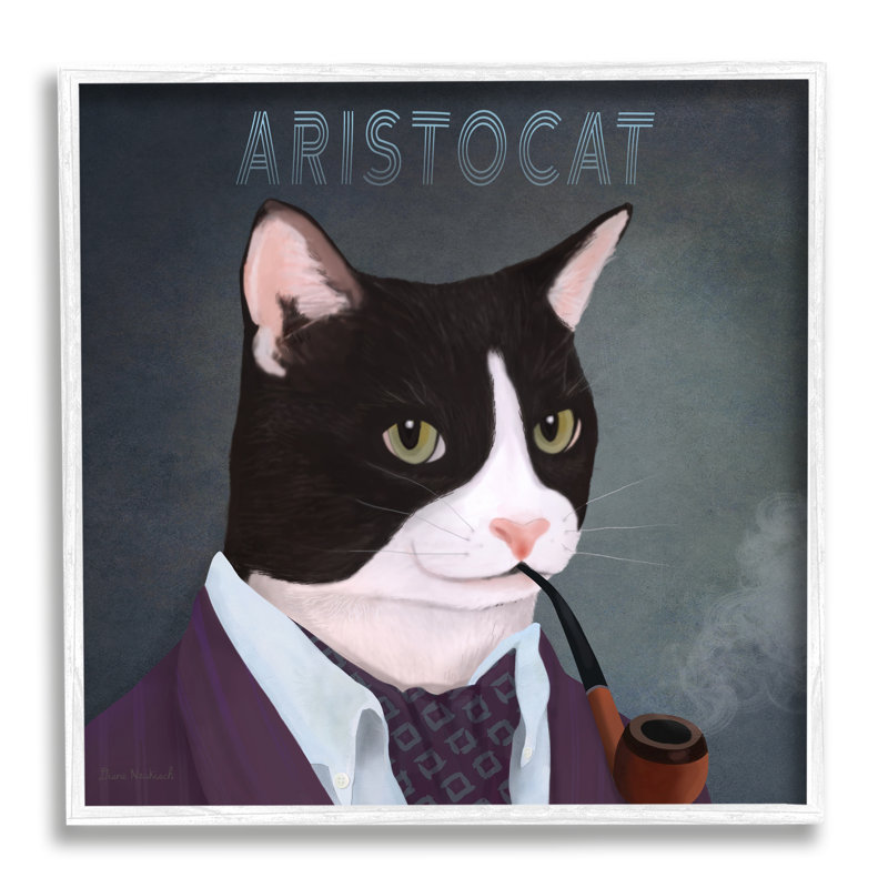 «Aristocat Witty», souriant, portrait de chat fumant une giclée, art texturé par Diane Neukirch, L 24 po x H 24 po