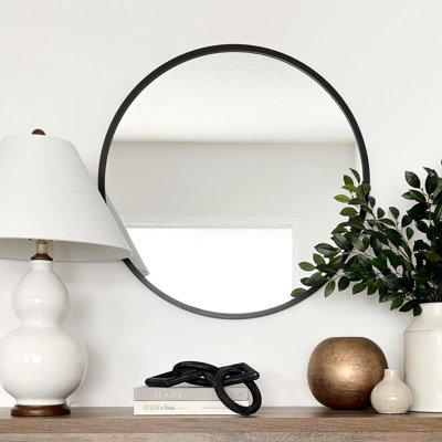 Miroir rond de salle de bain en métal noir de 20 po - Verre de qualité supérieure de 4 mm, cadre rouille, incassable - Installation facile en alliage d'aluminium robuste de 20 po, garantie incassable