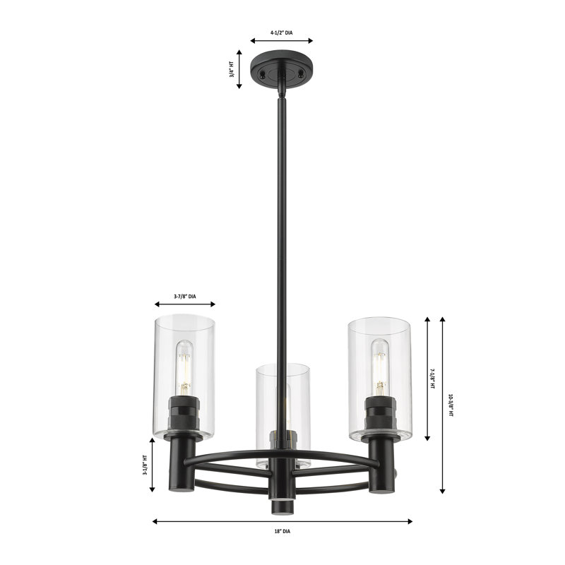 Luminaire suspendu 3 tiges Crown Point, H 10,38 po x l 18 po x P 18 po, Mercure, Noir mat