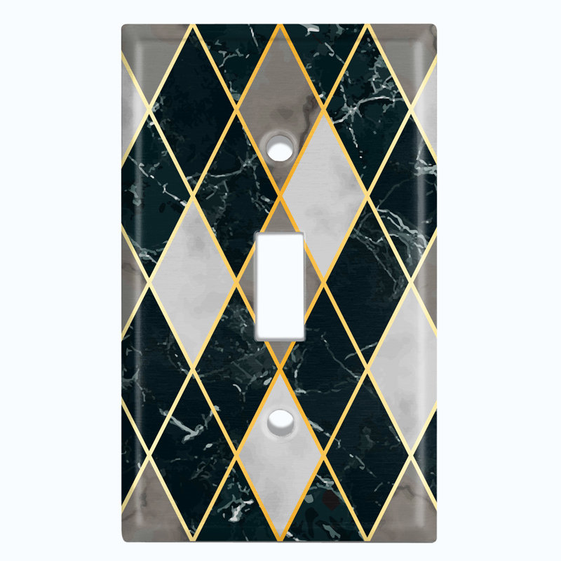 Black Plaid Gray Marble White Image 1 - Gang Toggle Light Switch Standard Wall Plate