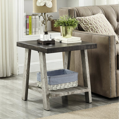 Table d'appoint en noyer gris et vieilli avec plateau rectangulaire et accents bicolores