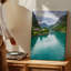 Toile, "Vue panoramique d'un fjords norvégien serein" avec art mural, rivière turquoise qui reflète le ciel nuageux encadré d'une toile-852060723