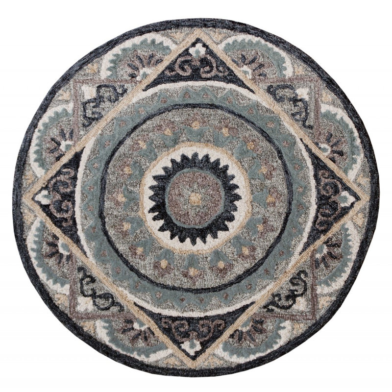Hand Tufted Wool Geometric Indoor Rug, Round 3'