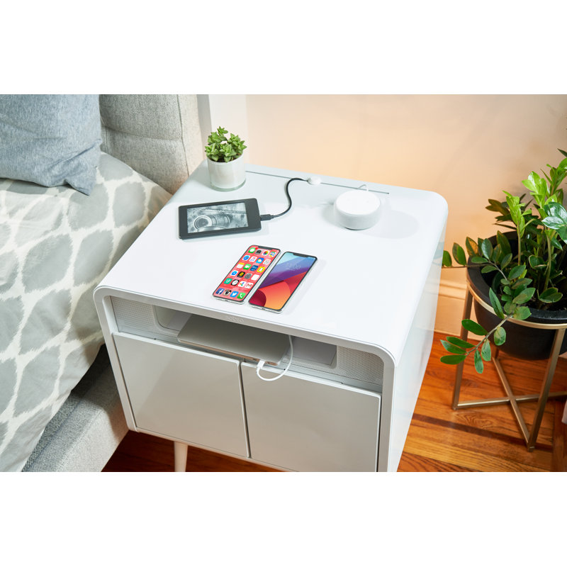 Sobro Smart End Table with Built-In Outlets, White