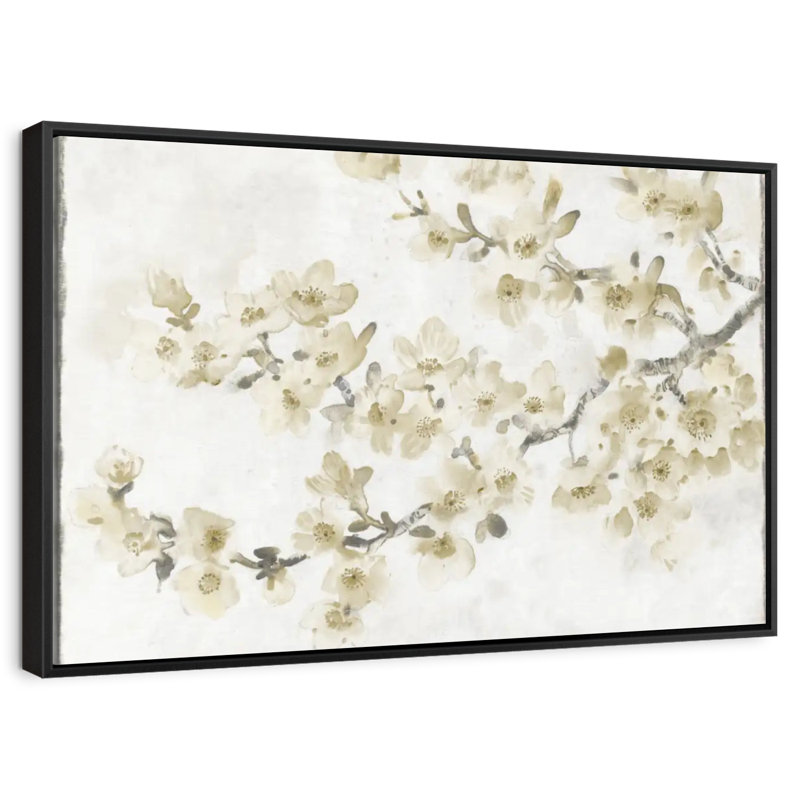 Composition neutre de cerisier en fleurs I, Cadre flottant noir, 43 po x 29 po