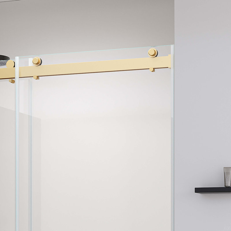 56-60*76 INCH Double Sliding Frameless Soft-Close Shower Door With Premium (8Mm)Thick Tampered Glass And Easy-Cleaning Coating In Brushed Gold