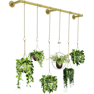 Plant Haning Rod, Hanging Planters For Indoor Plants With 6 Chains, Wall Plant Hanging Bar For Window Celling, 65.7 Inch, Metal Gold, Pots Not Included