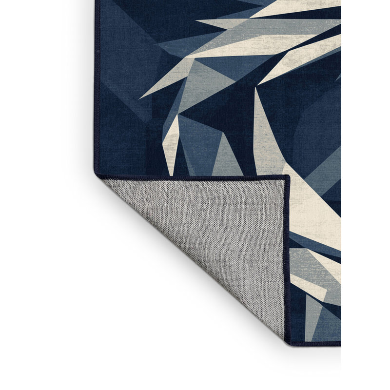 Tapis géométrique bleu lavable à la machine Ozain Dragon, 7 x 10