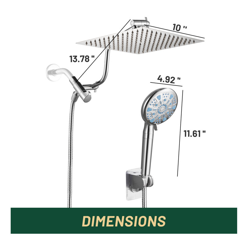 Pomme de douche réglable haute pression double 10 po avec douchette à 9 jets, Chrome chrome