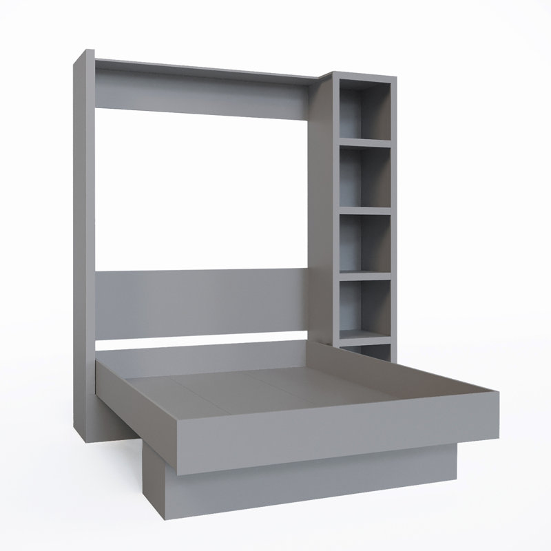 Easy-Lift Murphy Wall Bed with Bookshelf, Gray, Queen